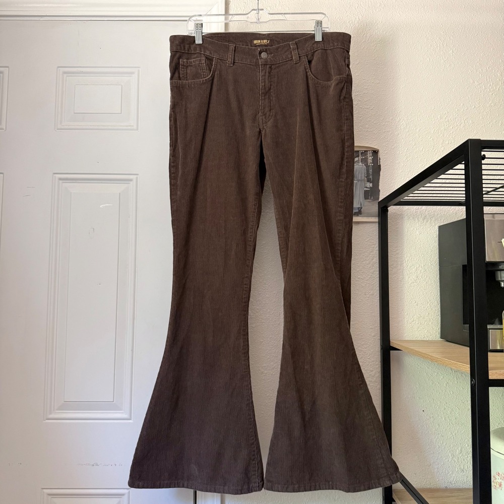 RUN & FLY England brown corduroy cotton flare boot cut leg pants